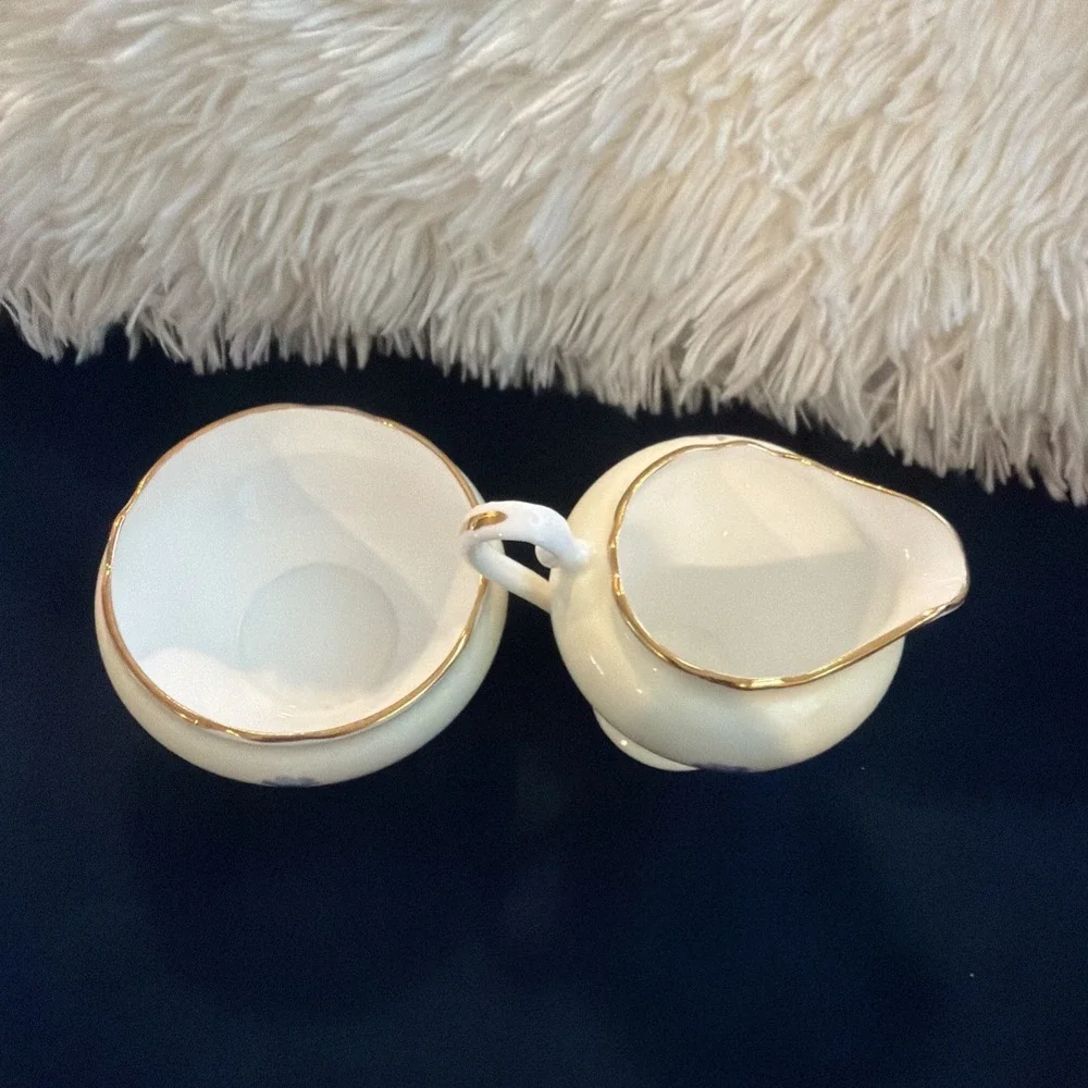 Vtg Aynsley England Fine Bone China Creamer Open‎ Sugar Set Gold Gilt Trim